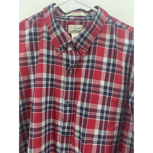 LL Bean  Shirt 2XL Tall Cotton Plaid Button Up Slightly Fitted  Wrinkle Free - Picture 4 of 8